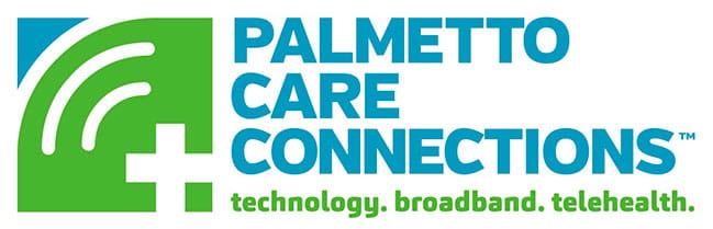 Logo: Palmetto Care Connections TM technology. broadband. telehealth
